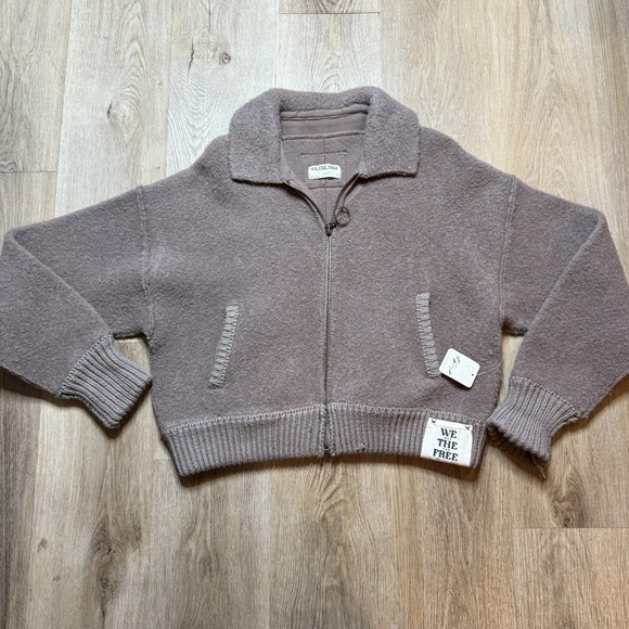 NEW Free People WE THE FREE ALWAYS SWEATER JACKET Leafless Brown Bohemian Cozy S - Picture 3 of 6